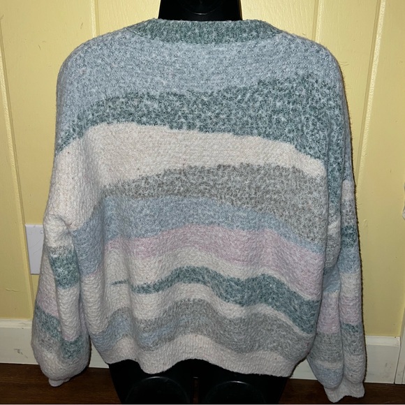 Altar’d State Cozy Blue, Cream Colorful Boho Crewneck Striped Sweater Size M - Picture 5 of 10